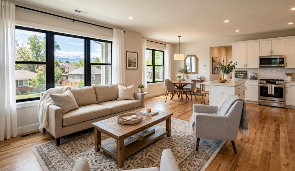 Well-staged Denver rental home interior prepared for showing during tenant-occupied property sale